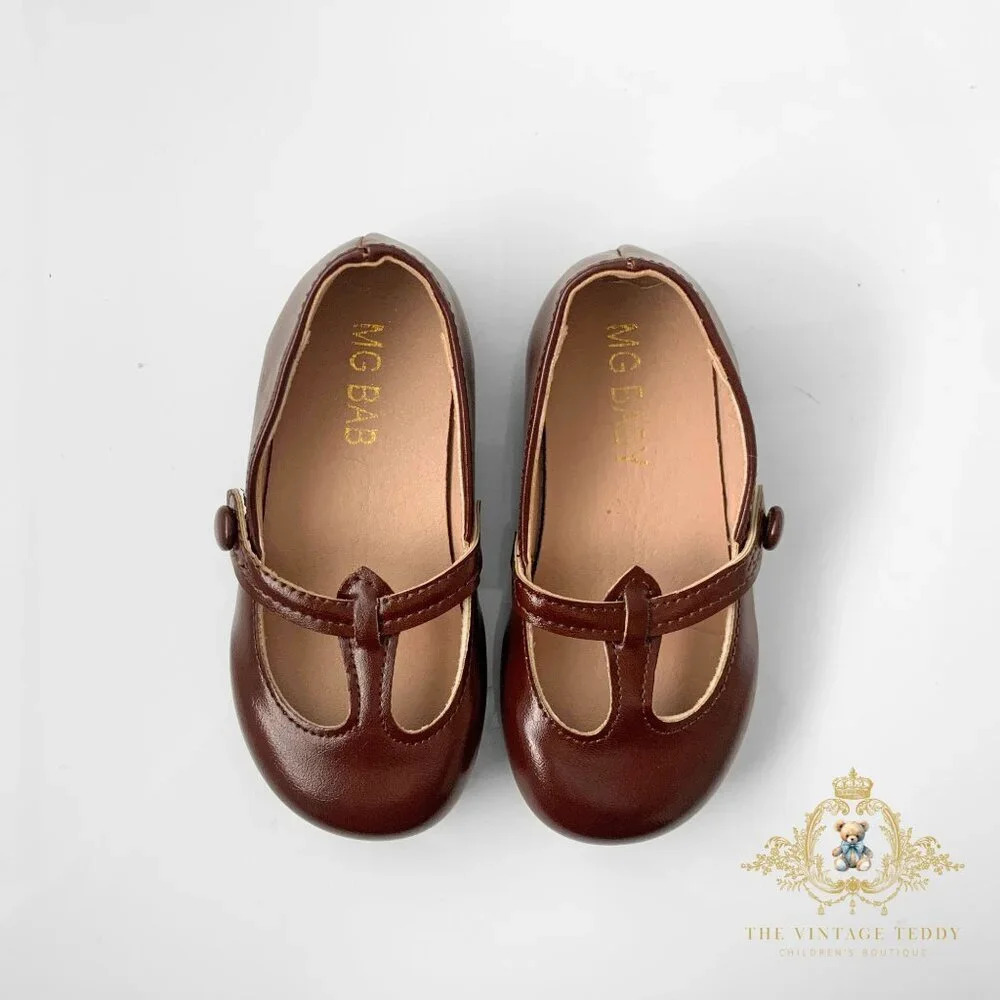 NWT Pretty Girls Mary Jane Flats Vintage Style Children's Shoes Chestnut 9 - Picture 5 of 7